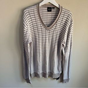 AX Armani Exchange ~new ~Men’s Authentic White Striped V -Neck Pullover - Large